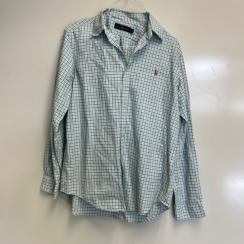 Ralph Lauren Green and White Checkered Casual Button Down Shirt